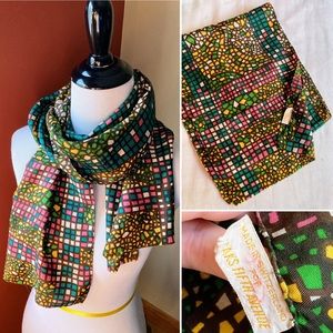Vintage Saks Fifth Avenue Silk Made in Switzerland Stained Glass Motif Scarf